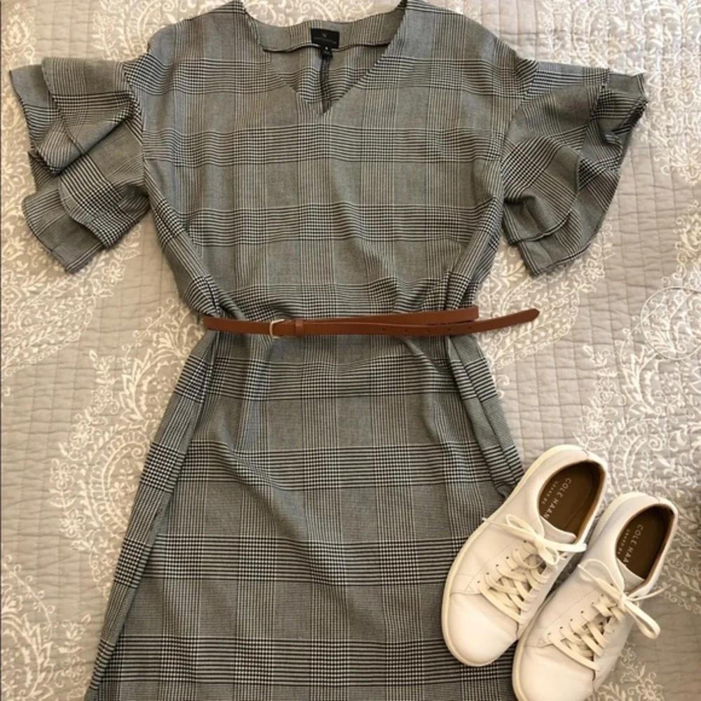 Worthington Ruffle Sleeve Glen Plaid Shift Dress